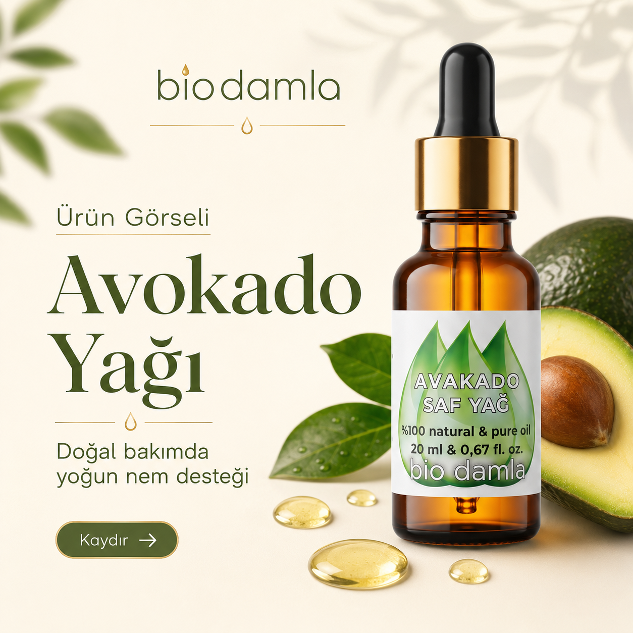 Avokado Yağı – Soğuk Sıkım %100 Saf Bitkisel Yağ  "🚀 Hızlı Kargo" | Biodamla