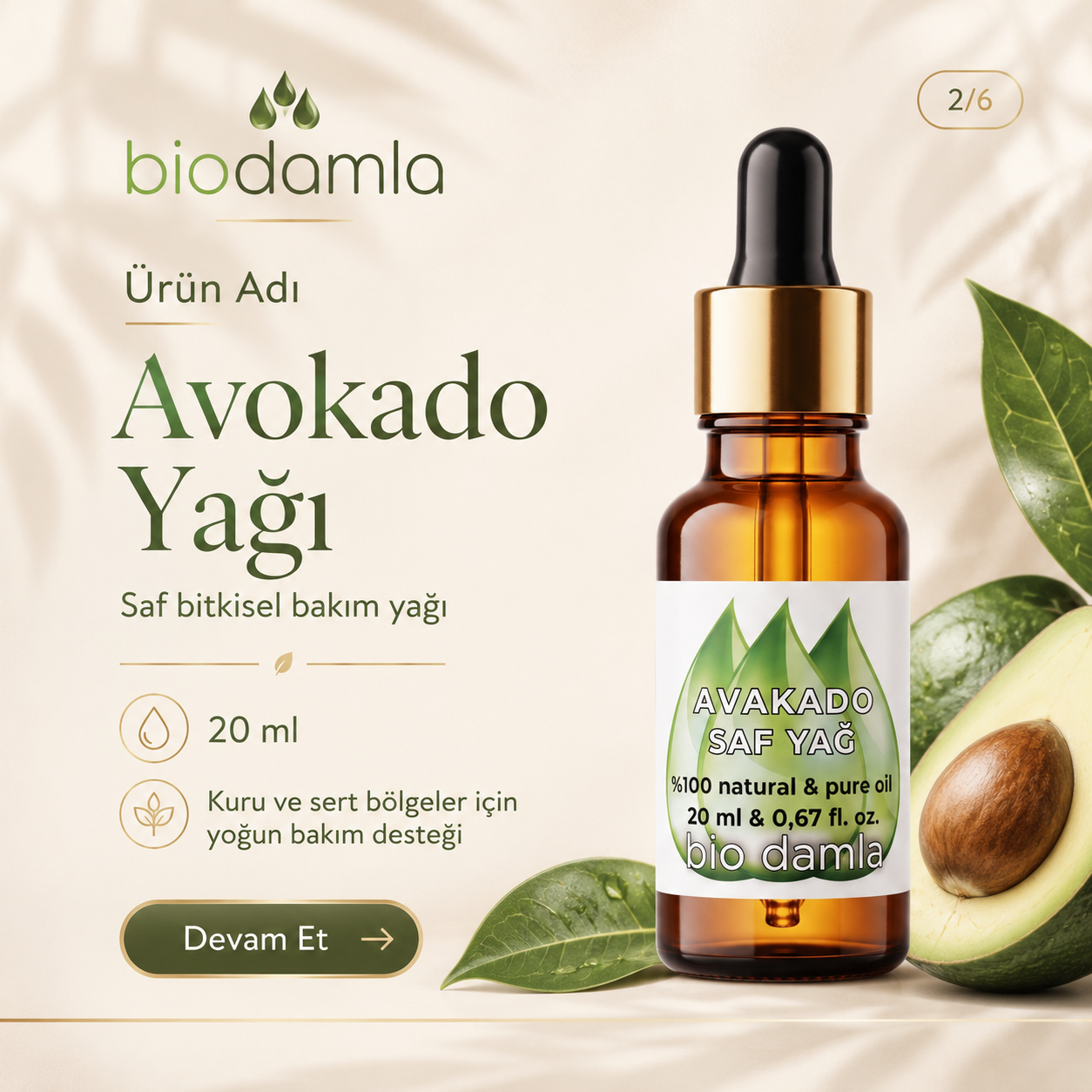 Avokado Yağı – Soğuk Sıkım %100 Saf Bitkisel Yağ  "🚀 Hızlı Kargo" | Biodamla