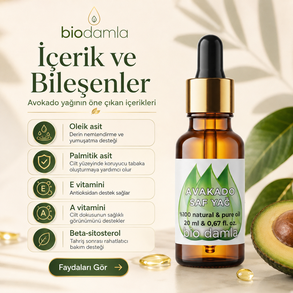Avokado Yağı – Soğuk Sıkım %100 Saf Bitkisel Yağ  "🚀 Hızlı Kargo" | Biodamla