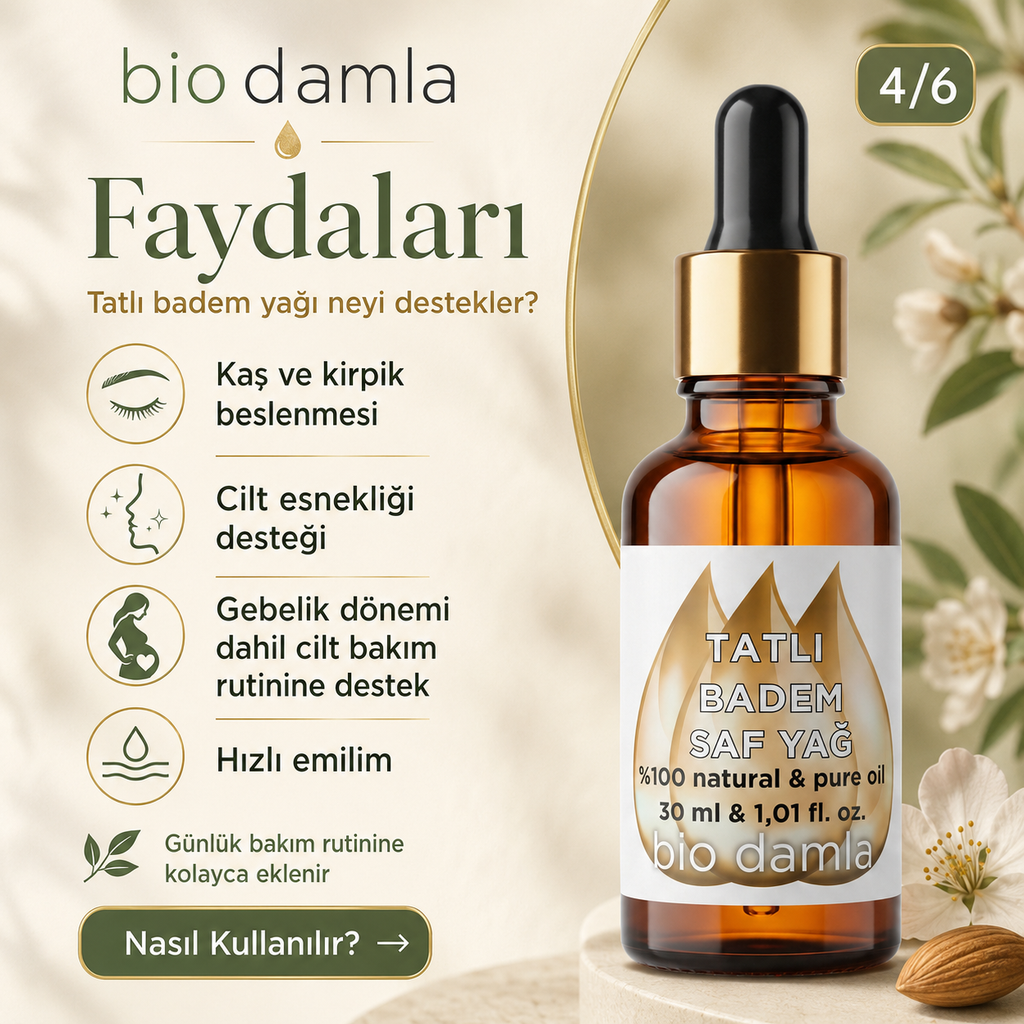 Tatlı Badem Yağı – Soğuk Sıkım %100 Saf Bitkisel Yağ | Biodamla  "🚀 Hızlı Kargo"