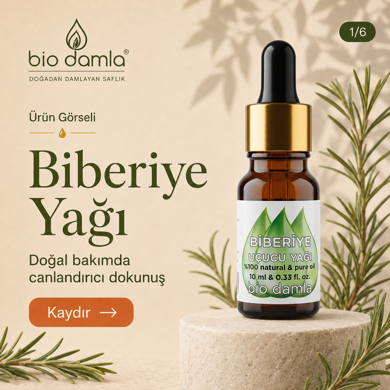 Biberiye Yağı (Rosemary) – %100 Saf Esansiyel Yağ | Biodamla  "🚀 Hızlı Kargo"