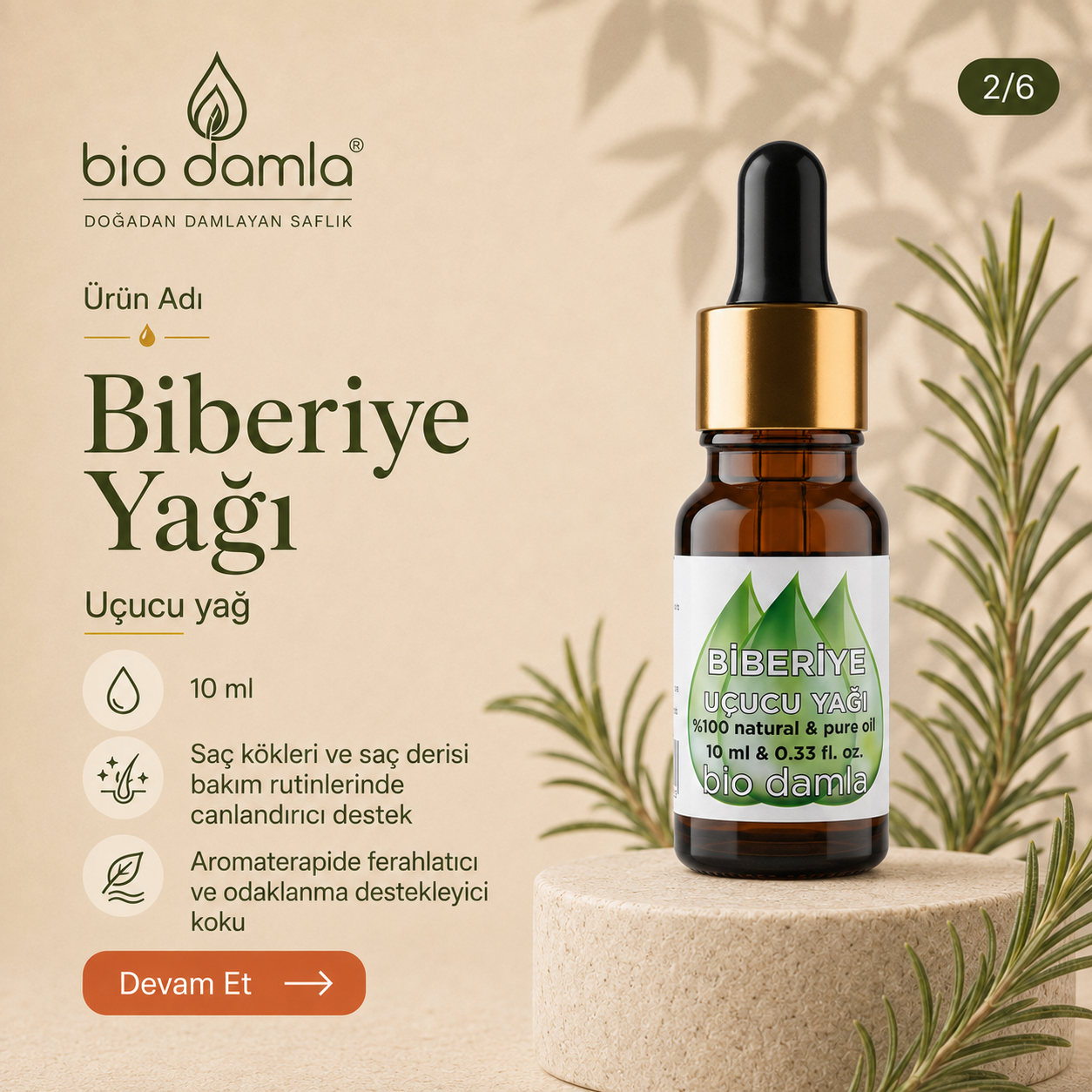 Biberiye Yağı (Rosemary) – %100 Saf Esansiyel Yağ | Biodamla  "🚀 Hızlı Kargo"