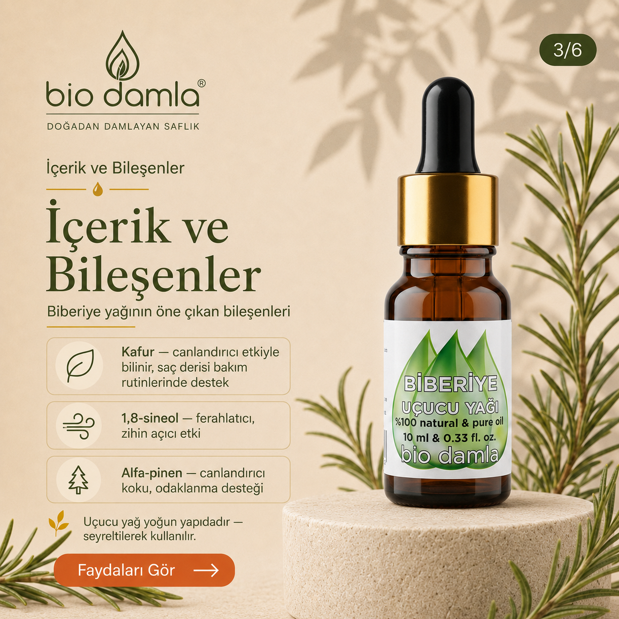Biberiye Yağı (Rosemary) – %100 Saf Esansiyel Yağ | Biodamla  "🚀 Hızlı Kargo"