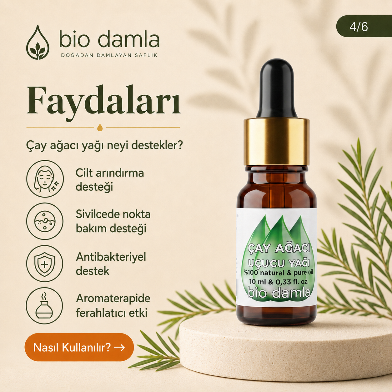 Çay Ağacı Yağı (Tea Tree) – %100 Saf Esansiyel Yağ | Biodamla  "🚀 Hızlı Kargo"