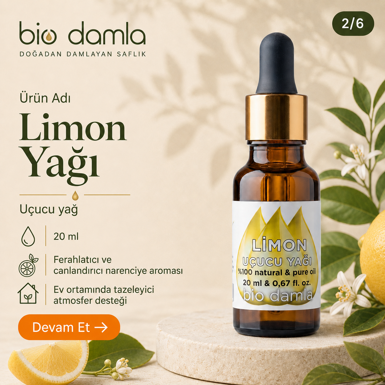 Limon Yağı – %100 Saf Esansiyel Yağ | Biodamla  "🚀 Hızlı Kargo"