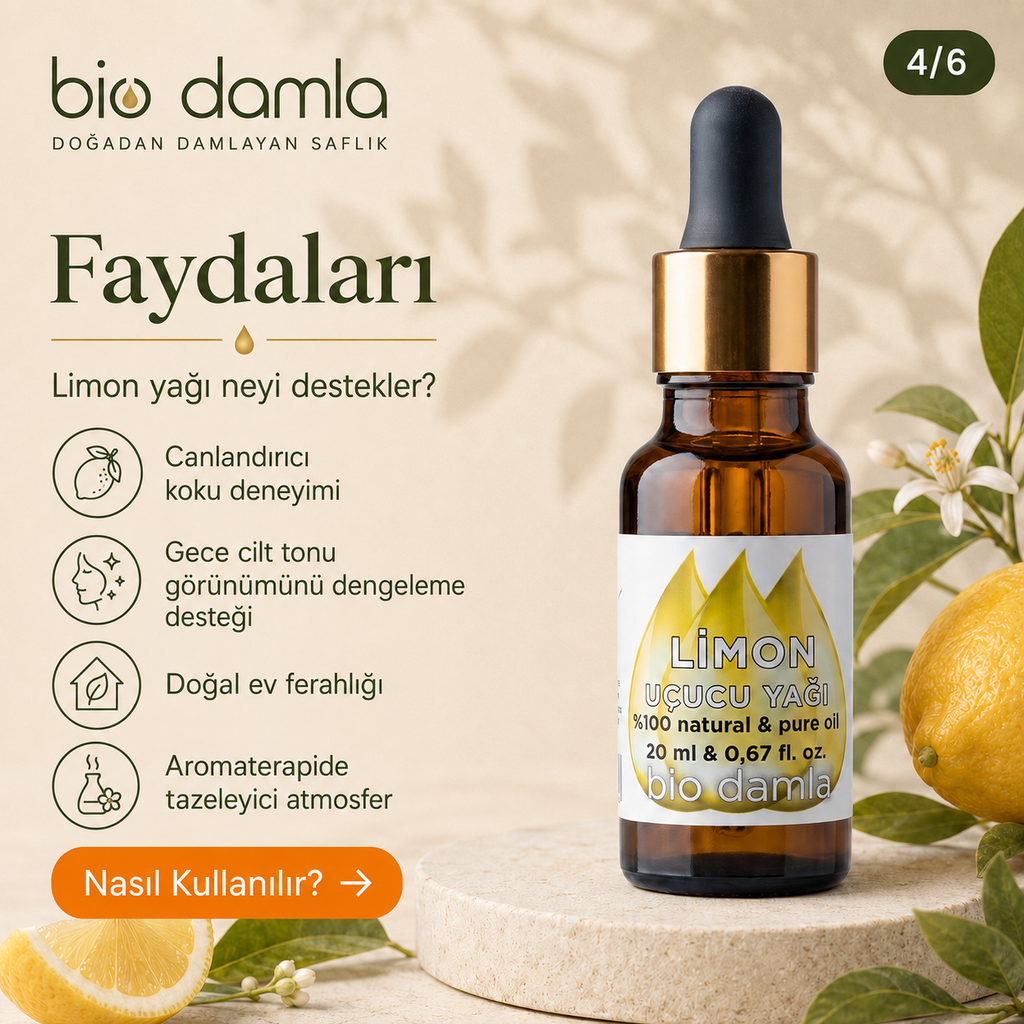 Limon Yağı – %100 Saf Esansiyel Yağ | Biodamla  "🚀 Hızlı Kargo"