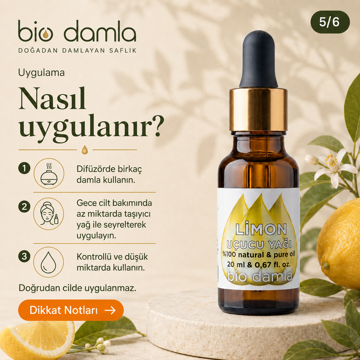 Limon Yağı – %100 Saf Esansiyel Yağ | Biodamla  "🚀 Hızlı Kargo"