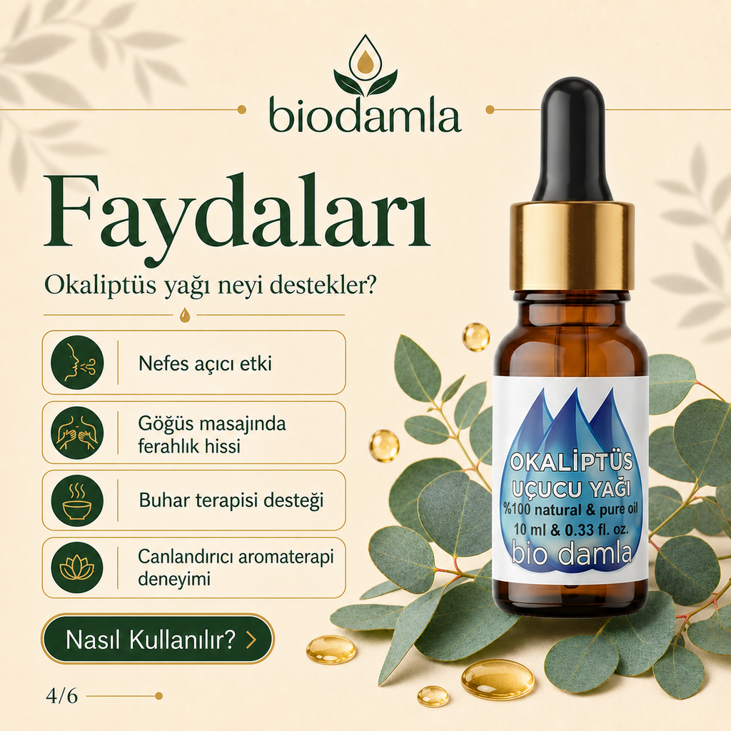 Okaliptüs Yağı – %100 Saf Esansiyel Yağ | Biodamla  "🚀 Hızlı Kargo"