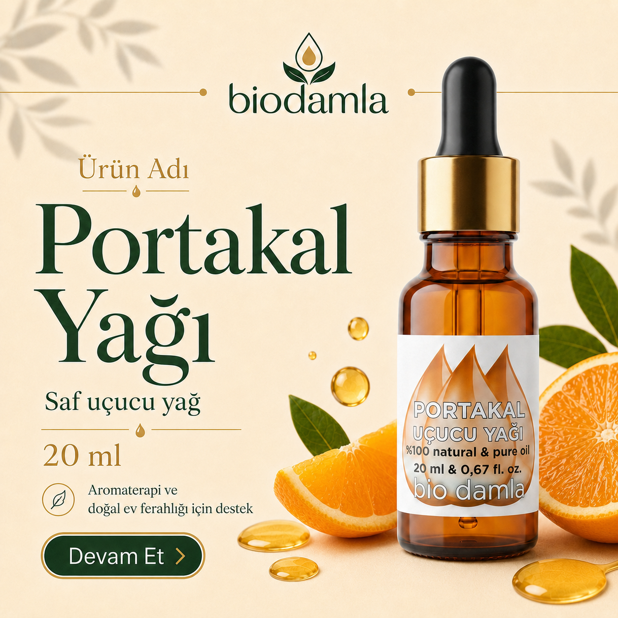 Portakal Yağı – %100 Saf Esansiyel Yağ | Biodamla  "🚀 Hızlı Kargo"