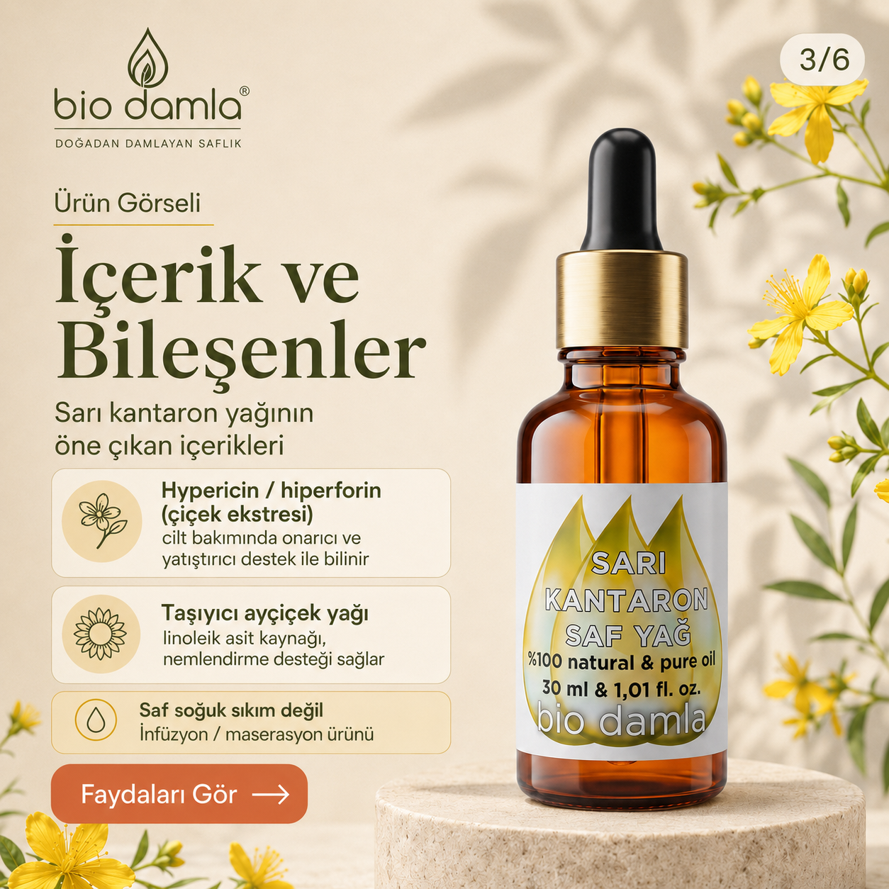 Sarı Kantaron Yağı – Soğuk Sıkım %100 Saf Bitkisel Yağ | Biodamla  "🚀 Hızlı Kargo"