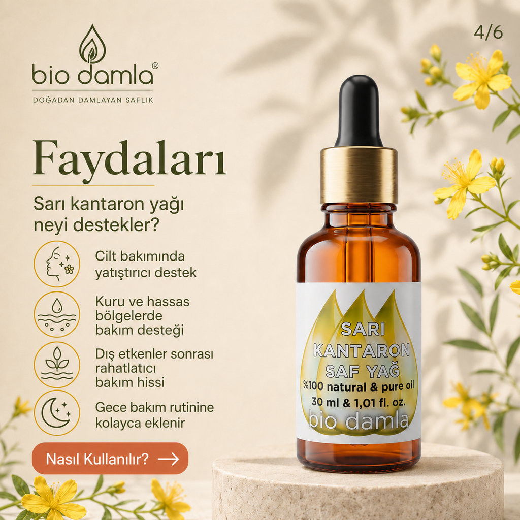 Sarı Kantaron Yağı – Soğuk Sıkım %100 Saf Bitkisel Yağ | Biodamla  "🚀 Hızlı Kargo"