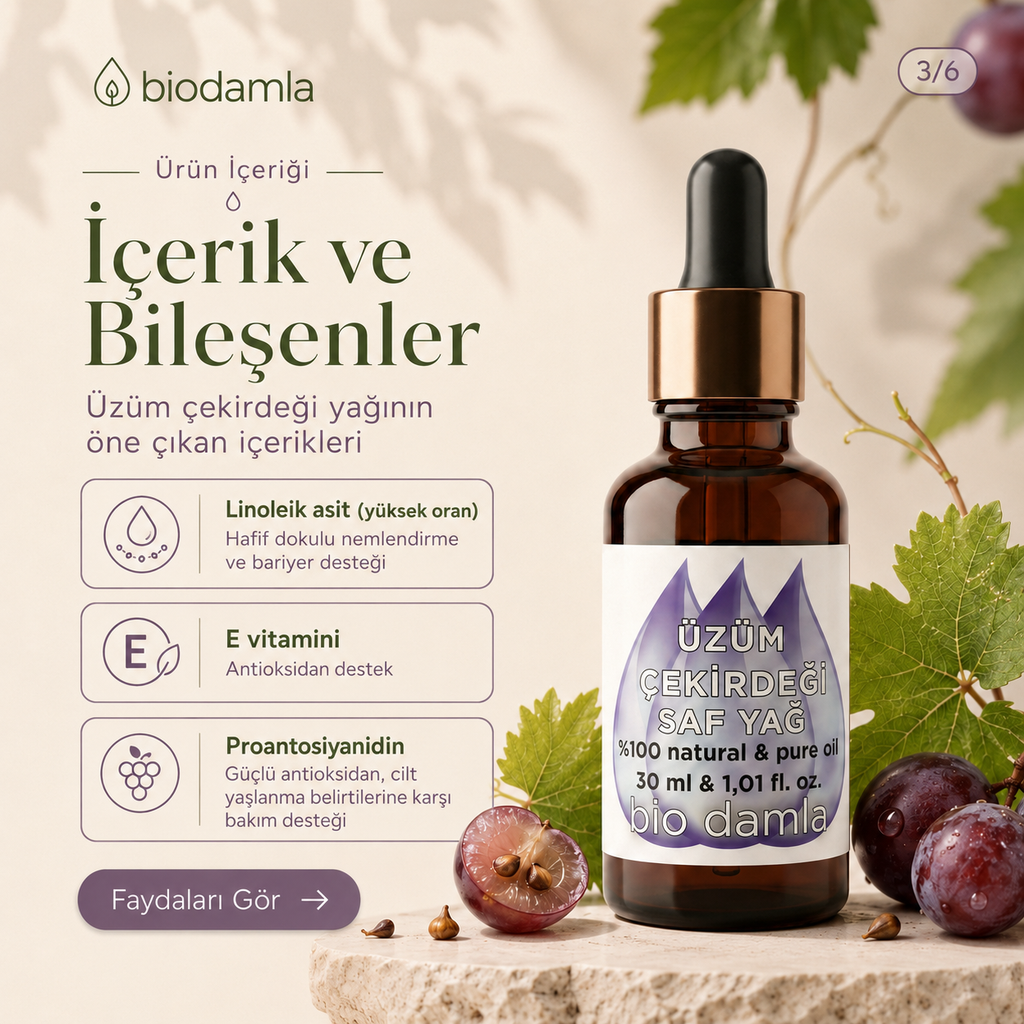 Üzüm Çekirdeği Yağı – Soğuk Sıkım %100 Saf Bitkisel Yağ | Biodamla  "🚀 Hızlı Kargo"